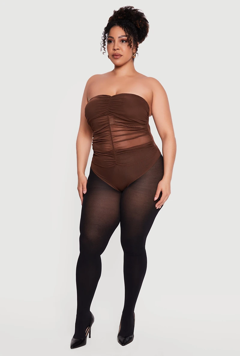Plus Mesh Ruched Strapless Bodysuit