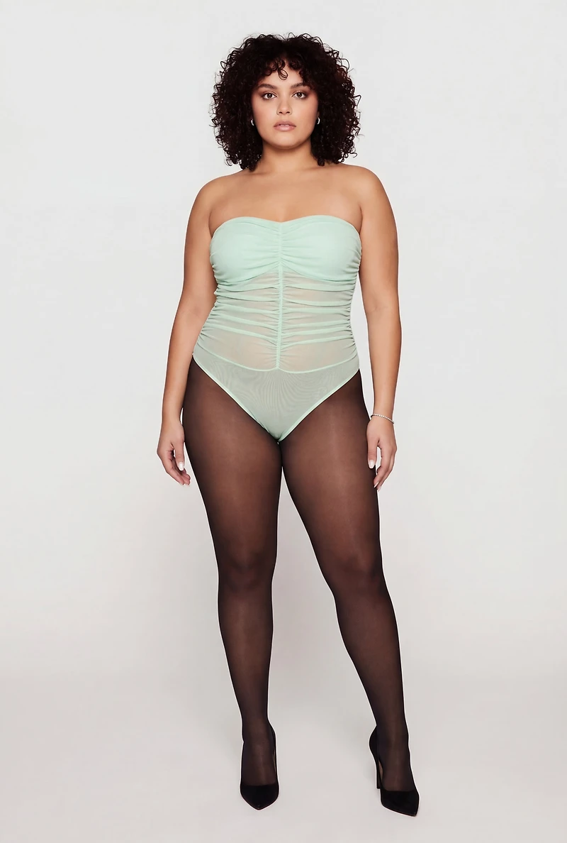 Plus Mesh Ruched Strapless Bodysuit