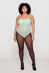 Plus Mesh Ruched Strapless Bodysuit