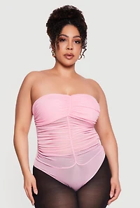 Plus Mesh Ruched Strapless Bodysuit