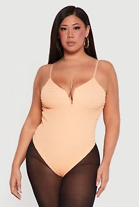 Plus Textured Knit Sweetheart Notch Neck Bodysuit