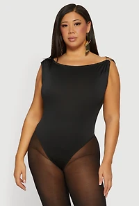 Plus Boat Neck Cap Sleeve Bodysuit with Metallic Detail