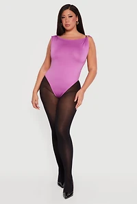 Plus Boat Neck Cap Sleeve Bodysuit with Metallic Detail