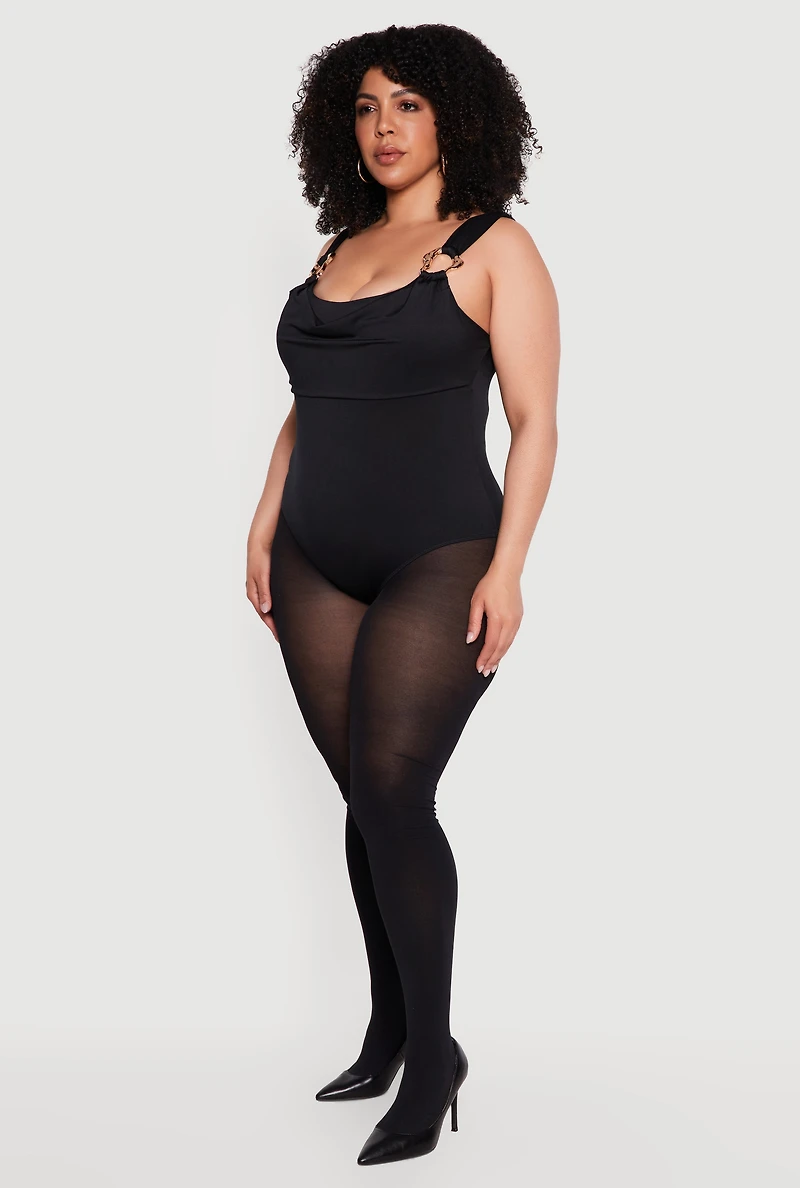 Pus Abstract Metallic Strap Detail Cowl Neck Bodysuit