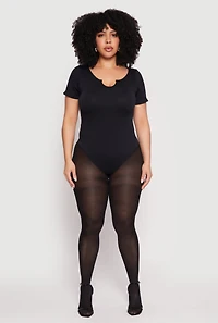 Womens Plus Ribbed Knit Notch Neck Bodysuit, 2X-3X