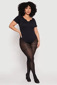 Womens Plus Ribbed Knit Notch Neck Bodysuit, 2X-3X