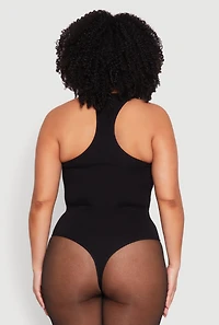 Womens Plus Size Ribbed Notch Neck Tank Bodysuit, Black, Size 2X-3X