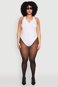Womens Plus Size Ribbed Notch Neck Tank Bodysuit, White, Size 2X-3X
