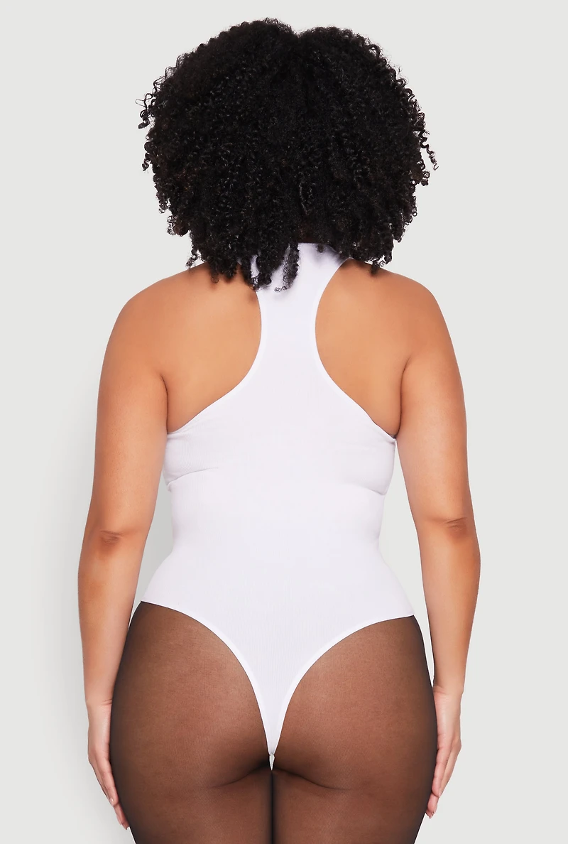 Womens Plus Size Ribbed Notch Neck Tank Bodysuit, White, Size 2X-3X