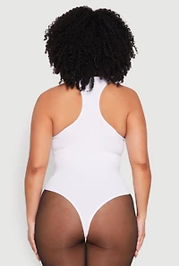 Womens Plus Size Ribbed Notch Neck Tank Bodysuit, White, Size 2X-3X