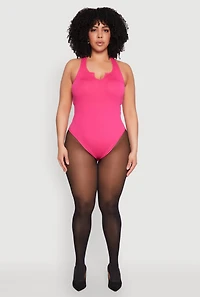 Womens Plus Ribbed Notch Neck Tank Bodysuit,