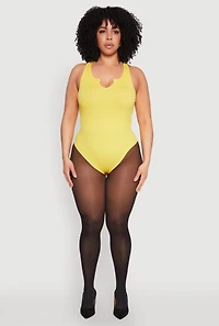 Womens Plus Ribbed Notch Neck Tank Bodysuit, Yellow,