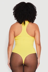 Womens Plus Ribbed Notch Neck Tank Bodysuit, Yellow,