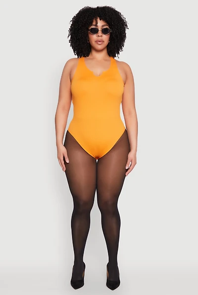 Womens Plus Size Ribbed Notch Neck Tank Bodysuit, Yellow, Size 2X-3X