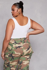 Womens Plus Size Square Neck Tank Bodysuit, White, Size 1X-2X