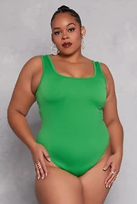 Womens Plus Square Neck Tank Bodysuit,