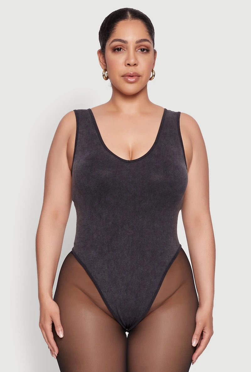 Womens Plus Mineral Wash Tank Bodysuit, 1X-2X
