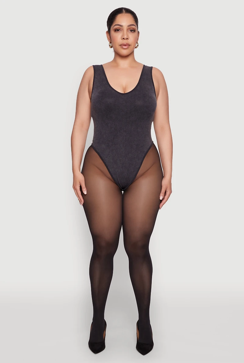 Womens Plus Mineral Wash Tank Bodysuit, 1X-2X