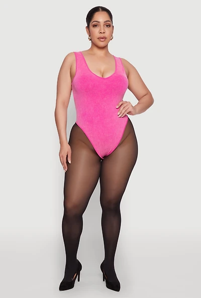 Womens Plus Size Mineral Wash Tank Bodysuit, Pink, Size 3X-4X