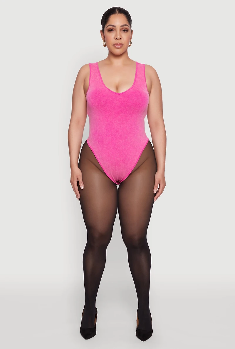 Womens Plus Size Mineral Wash Tank Bodysuit, Pink, Size 3X-4X