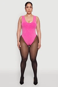 Womens Plus Size Mineral Wash Tank Bodysuit, Pink, Size 3X-4X