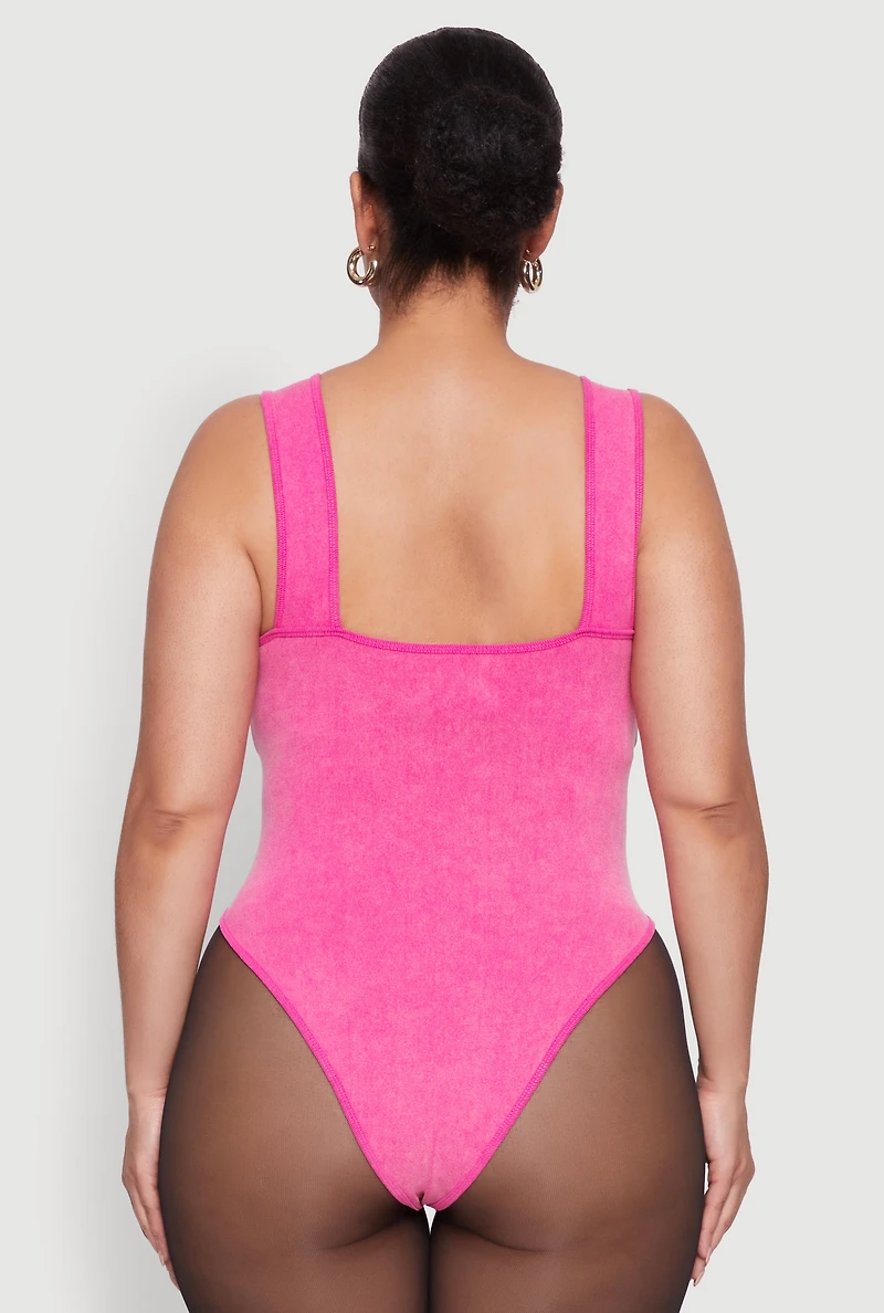 Womens Plus Size Mineral Wash Tank Bodysuit, Pink, Size 3X-4X