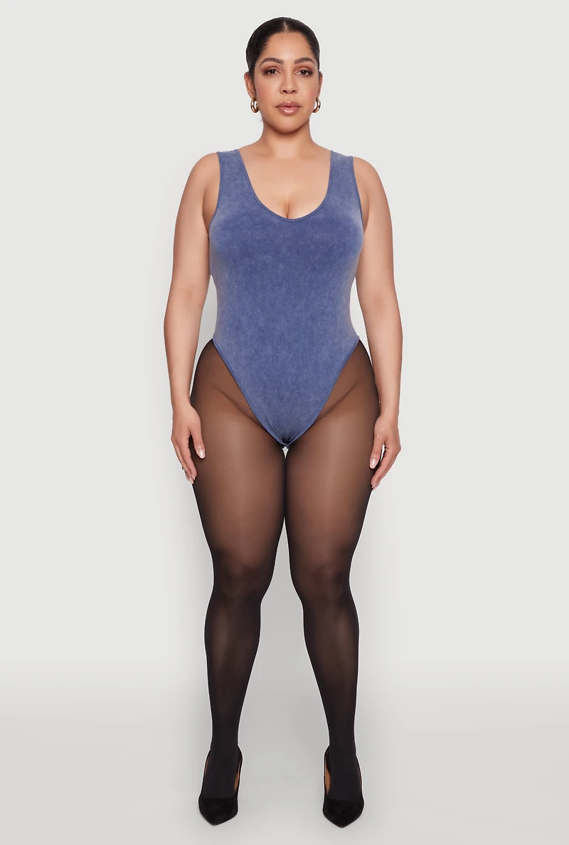 Womens Plus Mineral Wash Tank Bodysuit, 3X-4X