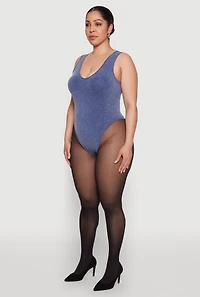 Womens Plus Size Mineral Wash Tank Bodysuit, Blue, Size 1X-2X