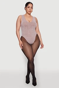 Womens Plus Size Mineral Wash Tank Bodysuit, Brown, Size 1X-2X