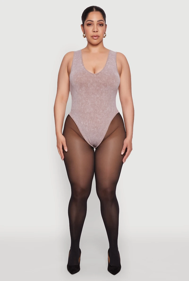 Womens Plus Size Mineral Wash Tank Bodysuit, Brown, Size 3X-4X