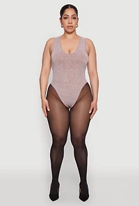 Womens Plus Size Mineral Wash Tank Bodysuit, Brown, Size 3X-4X