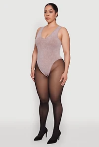 Womens Plus Size Mineral Wash Tank Bodysuit, Brown, Size 1X-2X