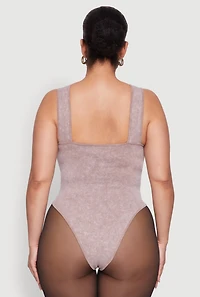 Womens Plus Size Mineral Wash Tank Bodysuit, Brown, Size 1X-2X