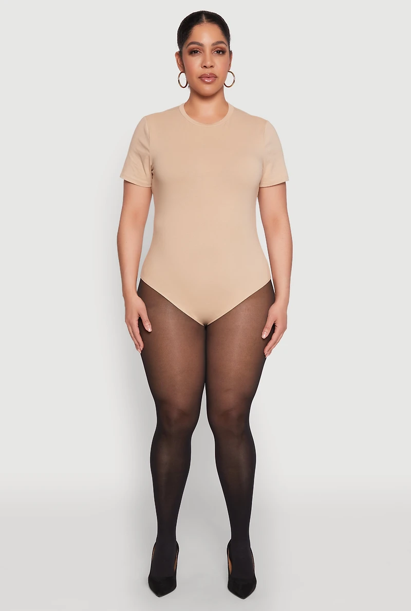 Womens Plus Size Short Sleeve Bodysuit, Beige, Size 1X