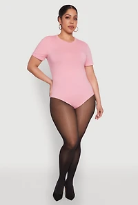 Womens Plus Size Short Sleeve Bodysuit, Pink, Size 1X