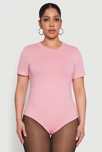 Womens Plus Size Short Sleeve Bodysuit, Pink, Size 1X