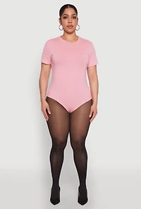 Womens Plus Size Short Sleeve Bodysuit, Pink, Size 1X