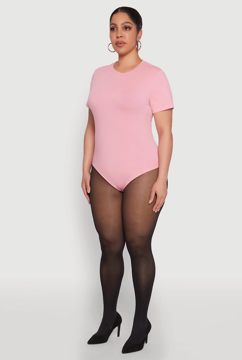 Womens Plus Size Short Sleeve Bodysuit, Pink, Size 1X
