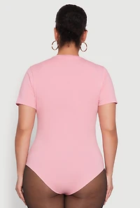 Womens Plus Size Short Sleeve Bodysuit, Pink, Size 1X