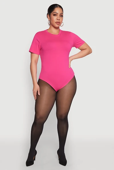 Womens Plus Size Short Sleeve Bodysuit, Pink, Size 2X