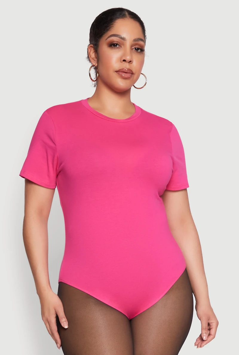 Womens Plus Size Short Sleeve Bodysuit, Pink, Size 2X