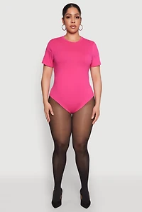 Womens Plus Size Short Sleeve Bodysuit, Pink, Size 2X