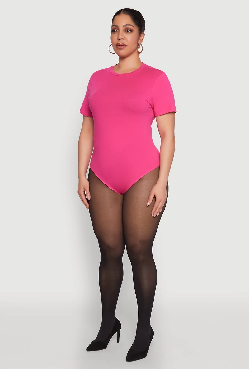 Womens Plus Size Short Sleeve Bodysuit, Pink, Size 2X