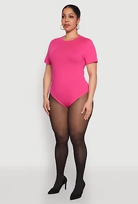 Womens Plus Size Short Sleeve Bodysuit, Pink, Size 2X