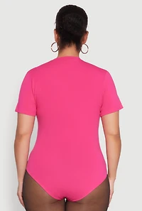 Womens Plus Size Short Sleeve Bodysuit, Pink, Size 2X