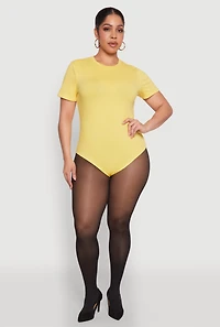 Womens Plus Size Short Sleeve Bodysuit, Yellow, Size 1X