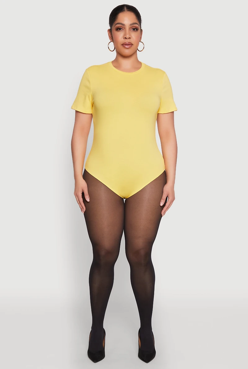 Womens Plus Size Short Sleeve Bodysuit, Yellow, Size 2X