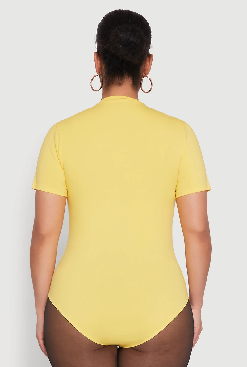 Womens Plus Size Short Sleeve Bodysuit, Yellow, Size 1X