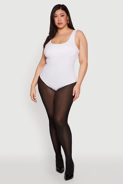 Womens Plus Size Double Layered Scoop Neck Bodysuit, White, Size 2X