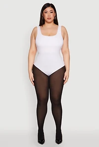 Womens Plus Size Double Layered Scoop Neck Bodysuit, White, Size 2X
